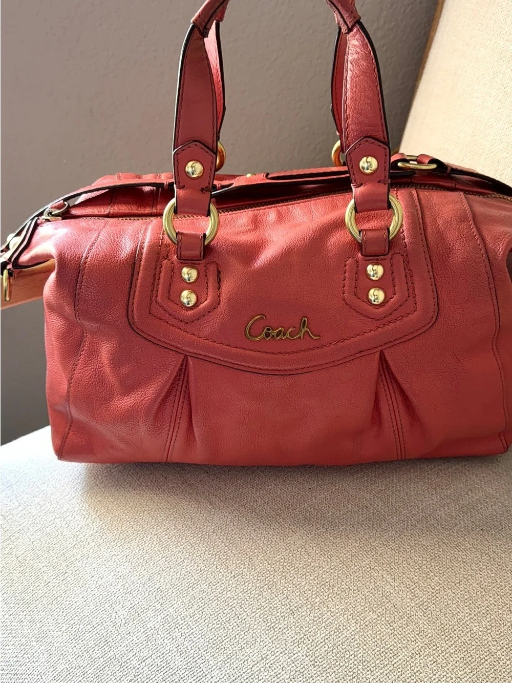 Coach Red Leather Satchel with Gold Hardware